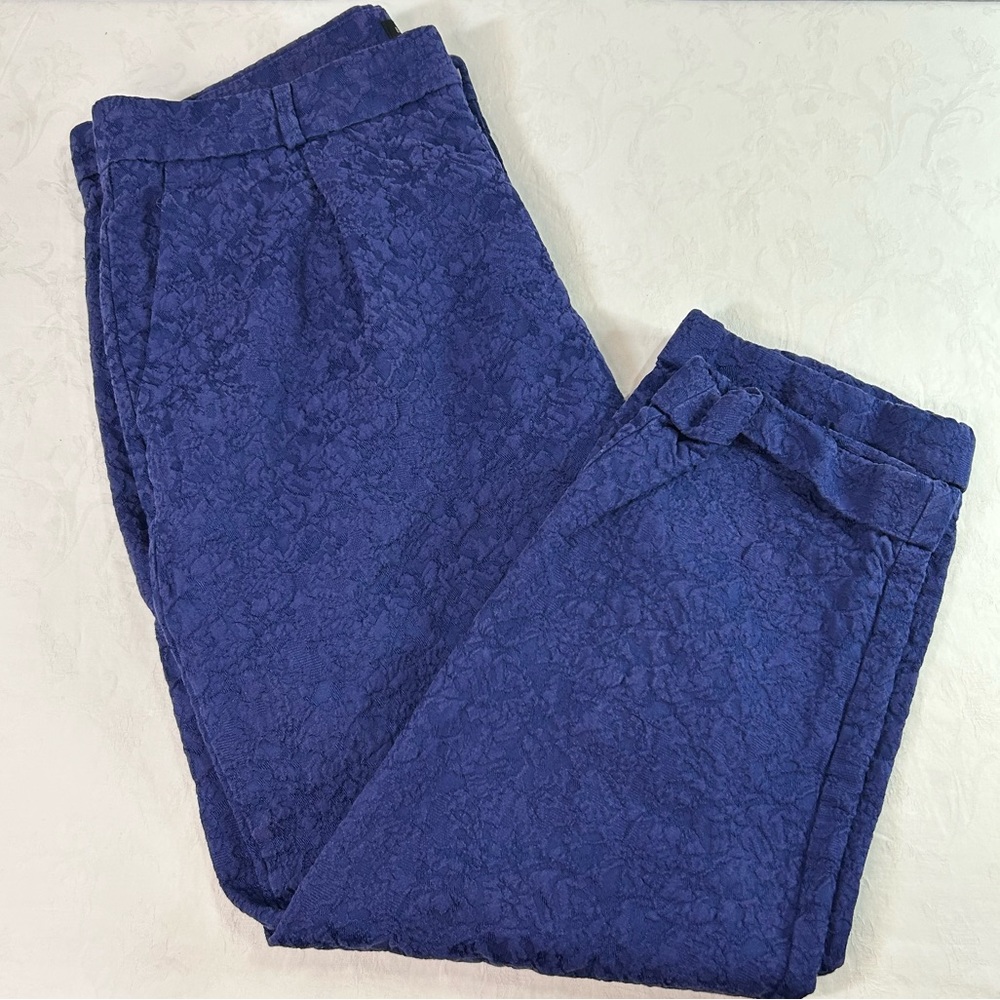 Banana Republic Sz 10s Avery Cobalt Blue Textured Crop Pleated Pants